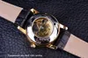 Forsining Hollow Engraving Skeleton Casual Designer Nero Golden Case Gear Bezel Orologi da uomo Luxury Top Brand Orologi automatici2432