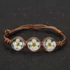 Bracciale in tessuto con sfera di vetro stile estivo Braccialetti con fiori fortunati Perline di fiori secchi fatti a mano Gioielli da donna