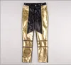 Tide Male Gold Black PU Leather Pants Slim Zipper Leather Trousers Nightclub DJ Singer Rock Hip Hop Stage Costume Drum Dancer Show Clothing