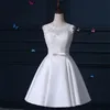 2017 nieuwe echte avondjurken met sjerpen elegante hoge hals a-lijn backless meisjes vrouwen korte bal prom party graduatie formele jurk