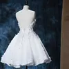 White Lace Appliques Backless Homecoming Dresses Sweetheart Neck Pearls Short Prom Gowns Knee Length Tulle Formal Cocktail Dress