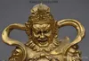 Chinese Brass Wealth Treasure bowl tiger Mammon Jambhala Warrior God Statue