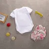 2017 Nouveau Bébé Princesse Vêtements Ensembles Bébé Filles Blanc À Manches Courtes Couronne Barboteuses + Floral Imprimé Shorts 2 pcs Ensemble Infant Outfits Toddler Costumes