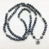 SN1146 Bracciale avvolgente in labradorite di design superiore Bracciale o collana da uomo 108 Mala Yoga in argento Bracciale Buddha Ohm di loto266S