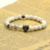 Atacado Quatro Cores Micro Pavimentada Leopardo Cabeça Com Branco Howlite Contas De Mármore Charme Pulseiras 10 pçs / lote Melhor Jóias Masculina