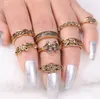 Vintage ring sets antiek zilver / goud gevuld olifant, gegraveerd uitgesneden blad 8 stks Womens Knuckle ring sets vingernagel ring sets