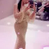 Verkliga bilder Luxury Heavy Pearls Prom Dress Abiti da Cerimonia da Sera formella långa ärmar Högkvalitativa sjöjungfru aftonklänningar 2294K