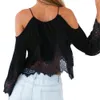 도매 -2016 여름 Boho 레이스 Tshirt 섹시한 어깨 T 셔츠 여성용 홀터 탑 Cropped Femme Femme 느슨한 시폰 T 셔츠 여성 탑 S-XL W3