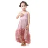 Nieuwe meisjes jurk kinderen stof roze lange maxi katoen ruches tule avondjurk boutique babykleding