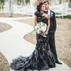 Apliques vestido de noiva de renda preto Mermaid pescoço tule tule gótico vestidos de noiva vestidos de novia tallas Grandes Bruidsjurken