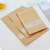 Free shipping 9x13+3CM, 100 X Brown stand up Kraft paper Zip Lock bags with Clear Window, craft paper corn flakes&coffee bean zipper pouch