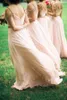 Blush Chiffon A Line Country Long Bridesmaid Dresses Elegant Off Shoulder Spaghetti Straps Beaded Maid of Honor Dresses