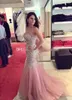 2017 Sweetheart Crystal Beaded Sequin Evening Dresses Luxury Mermaid Tulle Satin Golv Längd Plus Storlek Skin Rosa Prom Klänningar Pagant Klänning