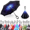 Creative Inverted Umbrellas Double Layer With C Handle Inside Out Reverse Windproof Umbrella 34 colors OOA867