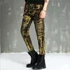 Hochwertige neue gold-silber beschichtete Herren-Jeans, elastisch, dünn, schmal, Biker-Jeans, Herren-Motorradhose, Hip-Hop-Nachtclub-Stil