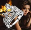 Piękna Księżniczka Biżuteria Platerowanie S925 Sterling Silver Crown Kryształ Diamentowy Pierścień Cyrkon Obrączka Rozmiar US8