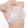 Wholesale- Summer New Women Sexy Crochet Crop Top Vintage Cropped Tops Hollow Out Strappy Halter Kinitted Camis Top Shirt Bra Hot