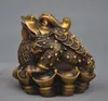 Chinois Fengshui Laiton Argent Coin Yuanbao Lingot D'またはCrapaud Bufo Grenouille Statue