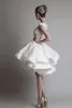 2019 short lace wedding dresses ivory bateau cap sleeves backless knee length A line organza wedding dresses