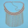 idealway Fashion Women Silver Plated Clear Crystal Statement Long Tassel Beads Necklaces Boho Jewelry