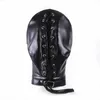 Śmieszne czarne skórzane niewoli maska ​​maska ​​fetyszowa ograniczona maska ​​ślepa SM sex zabawki dla parwomenmenheadgear bdsm Toys9265290