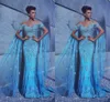 Sky Blue 2017 Light Prom Off spalla Abiti da sera perline con Applique Mermaid ha affermato che Mhamad ha fatto un abito da festa formale su misura