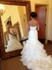 Beyaz Kristaller Boncuklu Gelinlik Seksi Sevgiliye Organze Mermaid Gelin Törenlerinde Katmanlı CourtTrain Düğün Vestidos Custom Made