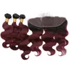 Two Tone 1B 99J Body Wave Hair Weaves With Lace Frontal Ear To Ear Closure With Bundles 1B Burgundy Ombre Hair With Frontal6315561