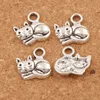 Liegende Katze Spacer Charm Perlen Anhänger 200 Stück Lot Schmuck 14x14 mm Antik Silber Legierung Handgefertigter Schmuck DIY L1153266w
