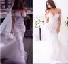 Gorgeous Arabic Lace Mermaid Wedding Dresses White Ivory Off-shoulder Sweetheart Backless Court Train Bridal Gowns Custom Reception Party Dresses