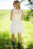 Country Style Short Bridesmaid Dress Crew Neck Lace Keyhole Tillbaka Mini Vintage Maid of Honor Dress Wedding Guest Gown Custom Gjorda Plus Storlek