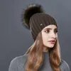 Fashion Vertical Stripes Winter Hats For Women Cashmere Knitted Hat Female High Quality Fur Pom Pom Autumn Warm Beanie211G