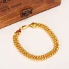 Mens Miami Cuban Curb Chain Real 24k Solid Gold GF Hip Hop 10MM Thick Necklace Bracelet Jewelry Sets219D