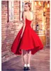 Latest 2017 Red Satin Sweetheart Short Prom Dresses A-line Cheap Lace Up Back Tea Length Party Evening Gowns Custom Made China EN12164