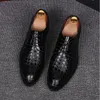 Newest Men wedding shoes designer alligator formal dress flat oxfords Britain leather shoes for men SIZE:37-44 GX91