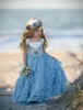 Vintage ljusblå blomma tjejer klänning med samlad Twirl Design Square Neck Lace Pageant Klänning för tjejer 2017 Härliga Baby Födelsedag Klänningar