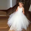 Cheap Flower Girls Dresses Tulle Lace Top Spaghetti Formal Kids Wear For Party 2019 Free Shipping Toddler infant girsl wedding party Gowns