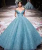 Prachtige Applique Zuhair-Murad Avondjurk Charmant Lichtblauw Off Shoulder Organza Red Carpet Dress Prachtige speciale gelegenheid Formele DRES