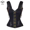 Steampunk 코르셋 고딕 가죽 코르셋 Sexysteampunk 코르셋 Corselet 코르셋 스트랩 12 스틸 뼈 놋쇠 탐크 컵 Co 체인 Straitjacket Bodice