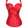 Fermeture éclair latérale Satin dos nu Push Up Overbust Bustier ruban devant rembourré Corsets femmes mariée danse Corset haut 6 couleurs poids léger