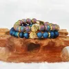 Hochwertiger Schmuck im Großhandel, 8 mm blauer und violetter Scrubs-Öffnungs-Lachstein mit PVD-beschichtetem Löwenkopf-Armband