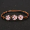 Bracciale in tessuto con sfera di vetro stile estivo Braccialetti con fiori fortunati Perline di fiori secchi fatti a mano Gioielli da donna