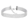 Billiga modekvinnor full kristall strass chokers halsband för kvinnor silver smycken färgade diamant uttalande halsband190h