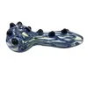 Stylish Fumed Inside-Out Spoon Pipe with Double Blue Stripe Frit and Black Marbles - Glass Smoking Pipes