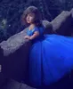 Azul Royal Princesa Do Casamento Vestidos Da Menina de Flor Puffy Tutu Fora Do Ombro Cristais Brilhantes 2019 Pagot Toddler Little Girls Comunhão Vestido