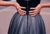 좋은 공식적인 블랙 Tulle 이브닝 드레스 새틴 스파게티 스트랩 V 목 빈티지 긴 컷 파티 파티 드레스 맞춤형 여성이 만든 가운