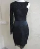 Pequeño vestido de cóctel negro Vestidos de fiesta cortos Vestido de mujer de vendaje 2019 Vestidos formales de fiesta Mangas largas Ver a través