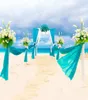 Romantischer Sommer-Strand-Hochzeitshintergrund, Fotostudio, blauer Himmel, Meer, Volant, Blumen, Bogen, Outdoor, malerische Fotografie, Hintergrund, 2,4 x 3 m