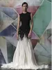 Black And White Mermaid Evening Dresses With Colorful Beaded 2017 Crew Sleeveless Chiffon Sweep Train Prom Dress Zipper Back Formal Wear