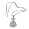 Hip Hop Antique Silver Gold Plated Money Bag Pendant For Män Kvinnor Bling Crystal Dollar Charm Halsband Lång kubansk kedje smycken245e